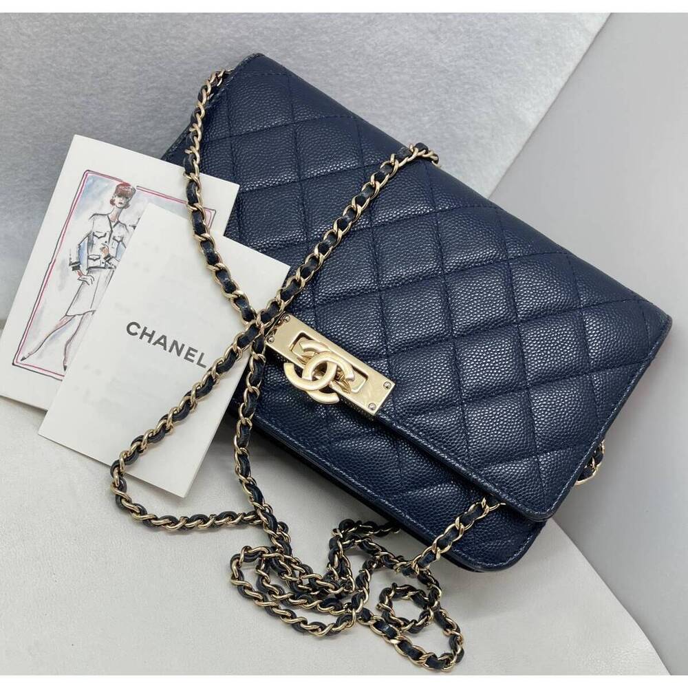 Chanel Caviar Skin Matelasse Chain Wallet Coco Lock